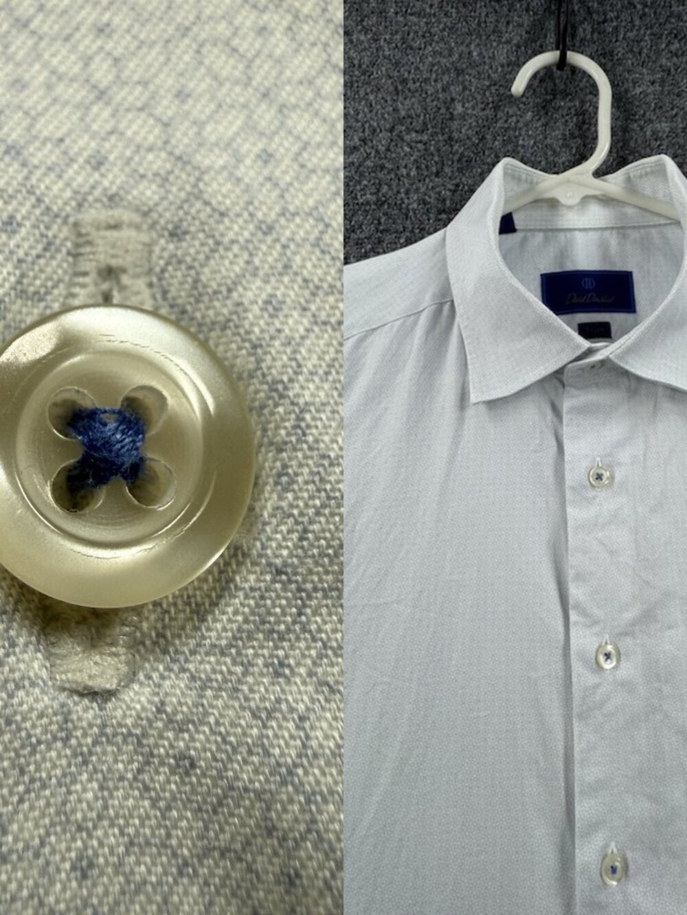 David Donahue Cotton 17.5 34/35 Trim Blue White Geometric Shirt Button Up Woven